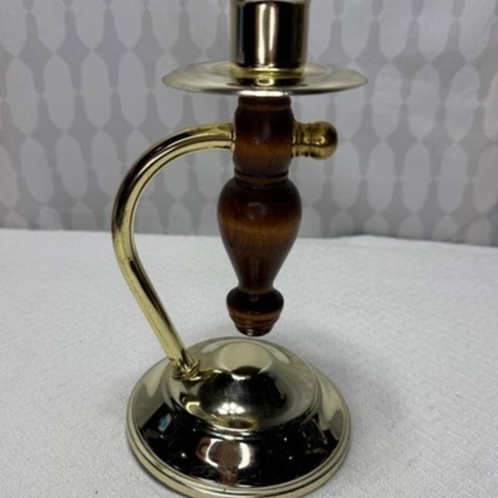 Vintage Gold Wood Candlestick Holder Single Light‎ Tabletop Accent Decor